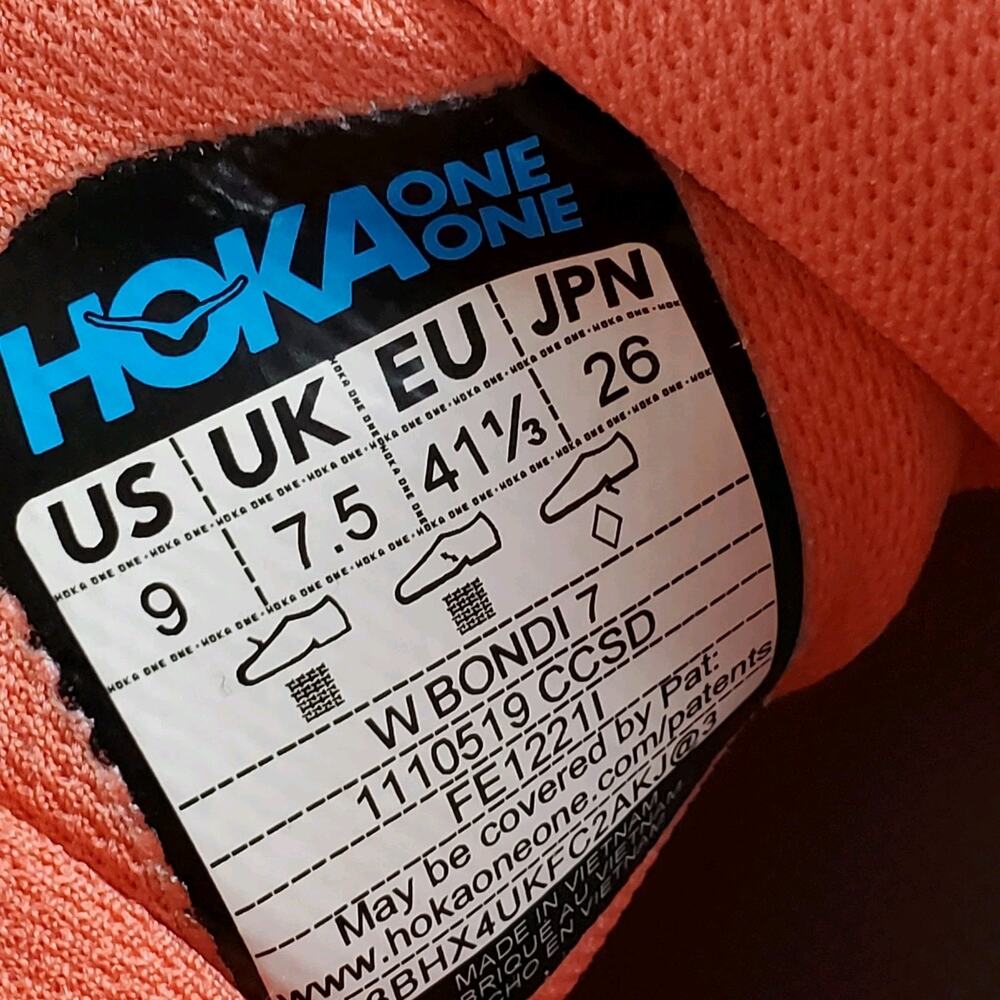 Hoka One One Bondi 7 Sneakers Shoes Womens Size 9 Orange Running Cushioned Walk - Picture 10 of 10
